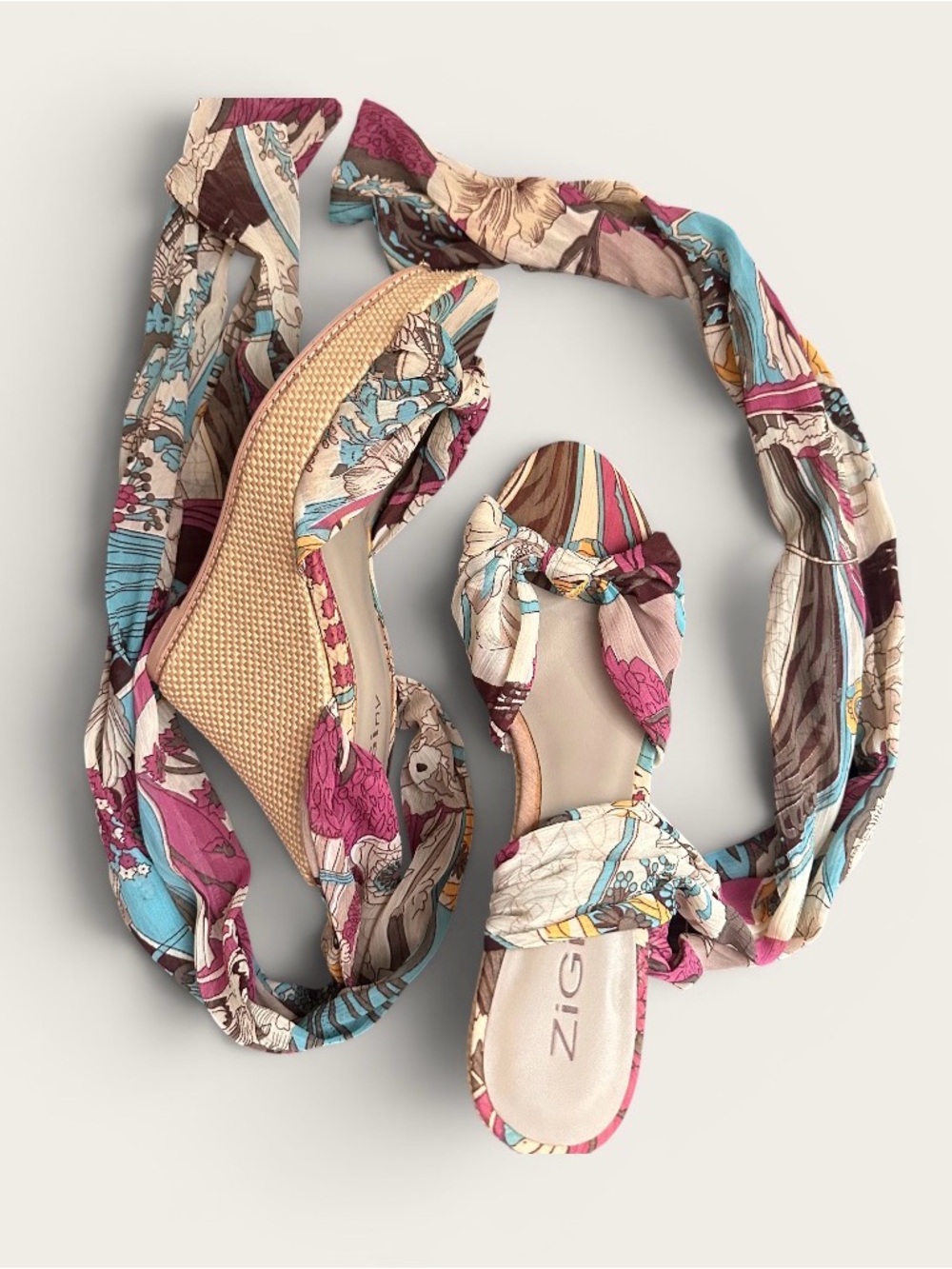 ZIGI Wedge Ankle-Tie Sandals in Floral Print